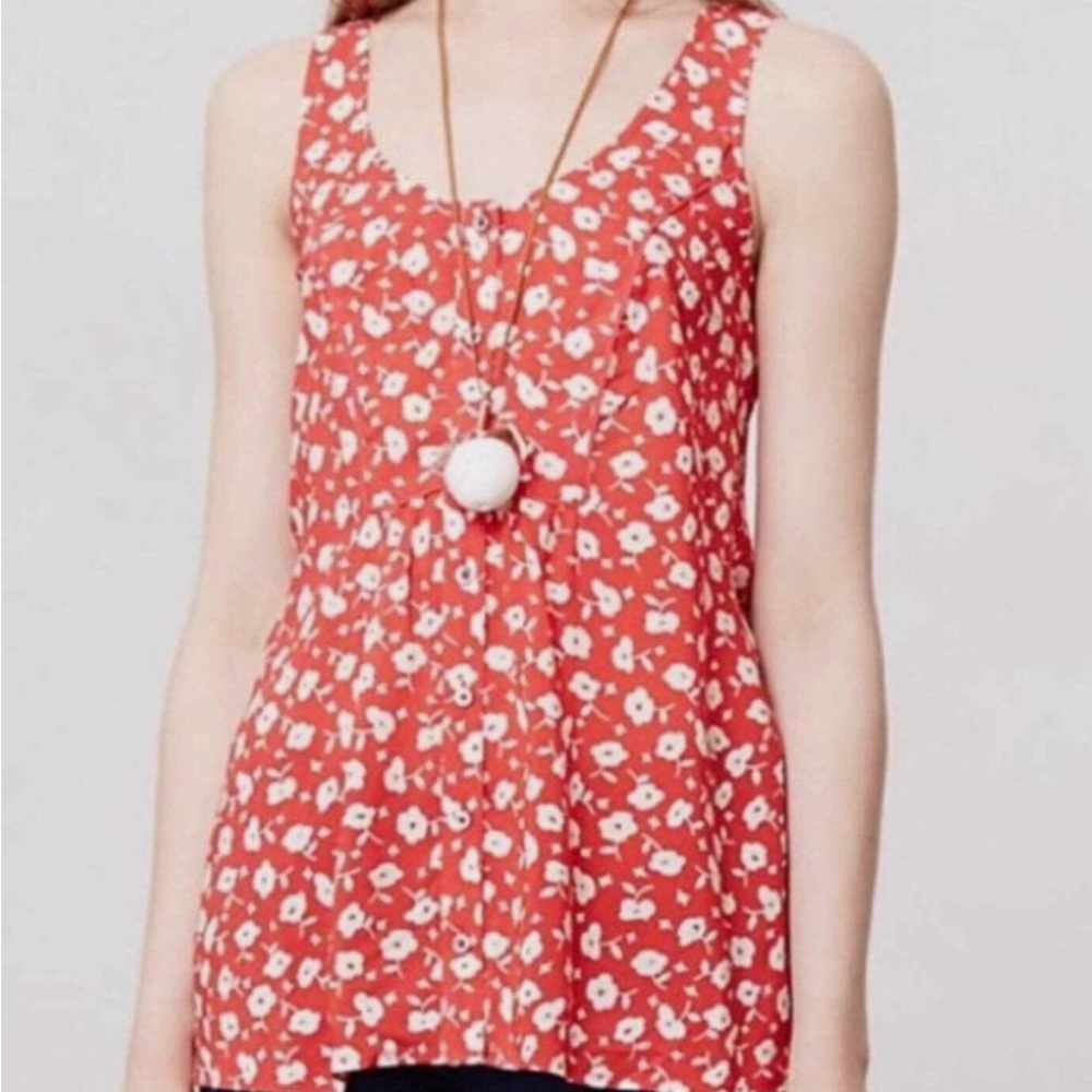Anthropologie MAEVE Floral Red White Sleeveless Top Blouse Size M